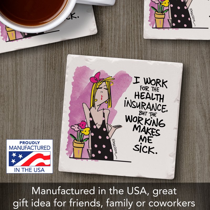 Insurance Single Tile Coaster - Thirstystone 4” Absorbent Stone, Gift-Ready (Variation: Work For)