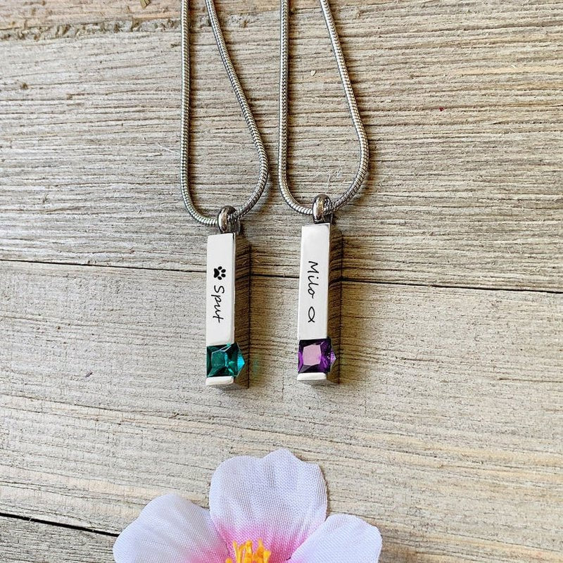 Personalized Birthstone Cremation Necklace with Keepsake Urn Pendant - Memorial Jewelry for Ashes, Silver Stainless Steel, Free Engraving & Kit