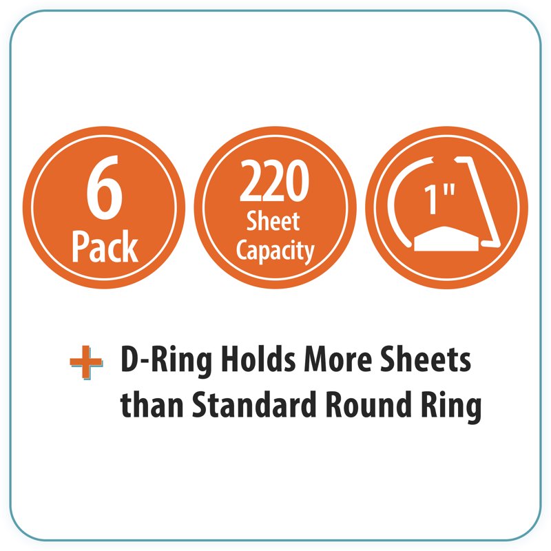 1-Inch Slanted D-Ring Binder 6 Pack - Durable Organization for School & Office