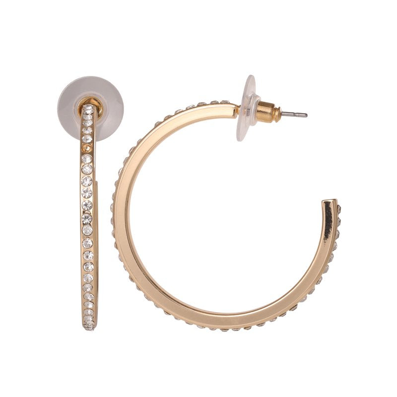 Gold-Tone Hoop Earrings with Cubic Zirconia Set for Women