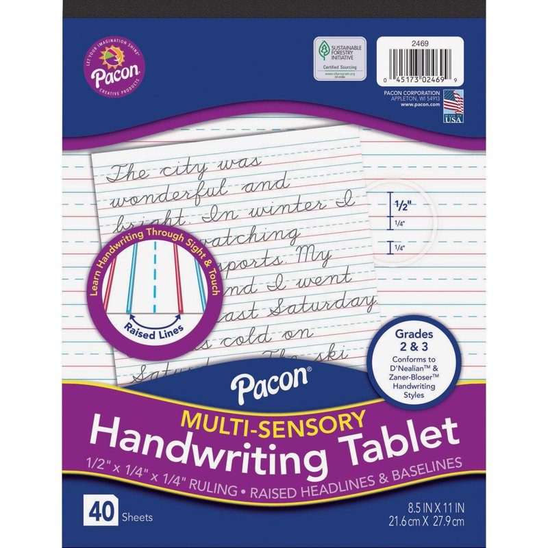 Multi-Sensory Handwriting Tablet with Raised Ruled Lines, 40 Sheets