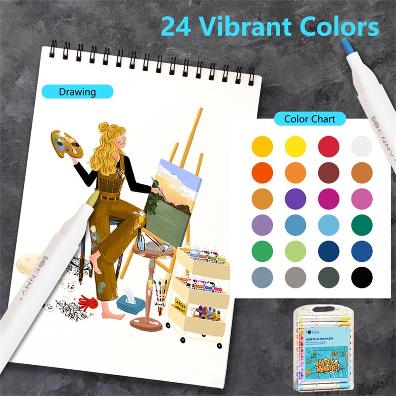 Acrylic Paint Pen Set 24 Colors for Arts & Crafts - DIY Painting Supplies