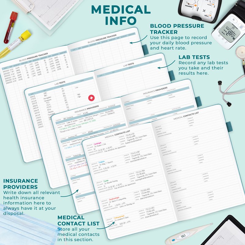 Medical Planner 12-Month Health Notebook with Tracking & Wellness Features