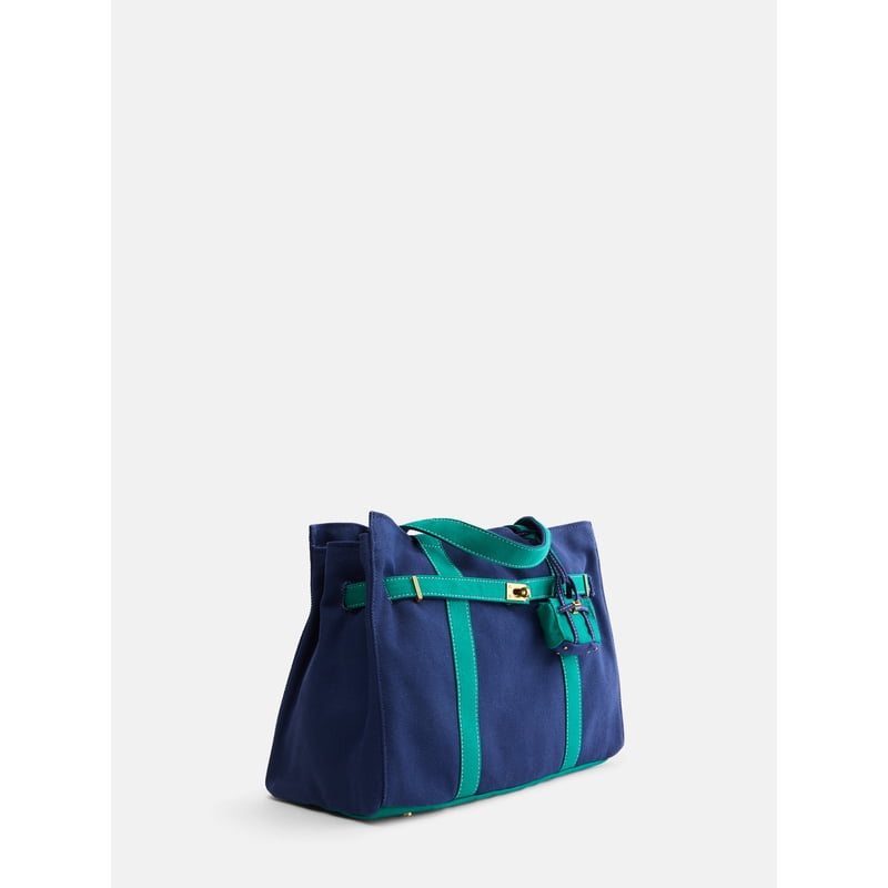 Women's Canvas Tote Bag with Charm - Multiple Colors