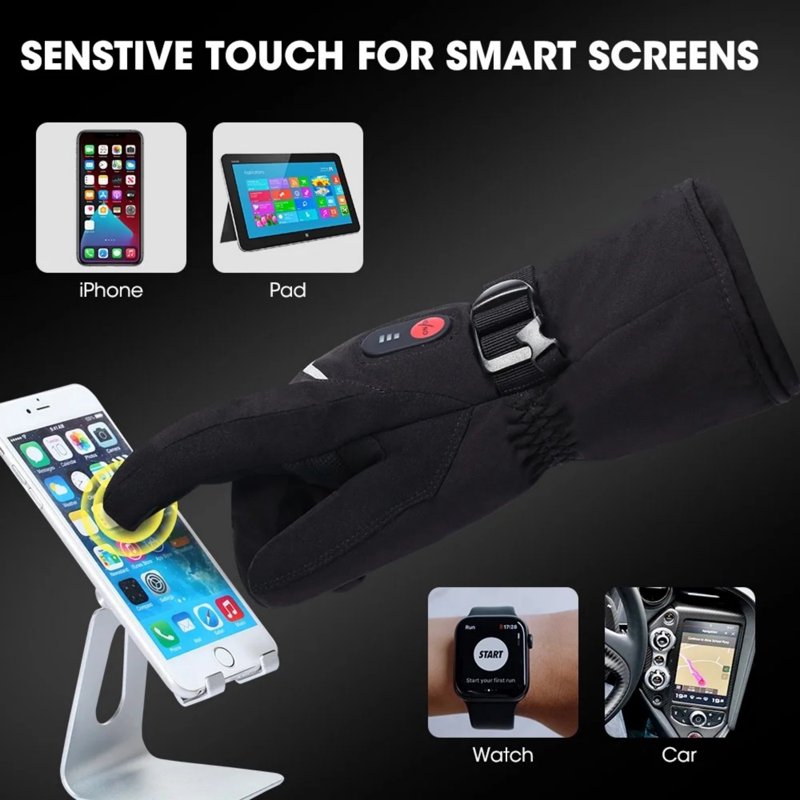 Rechargeable Heated Snow Gloves for Men Women Skiing & Snowboarding