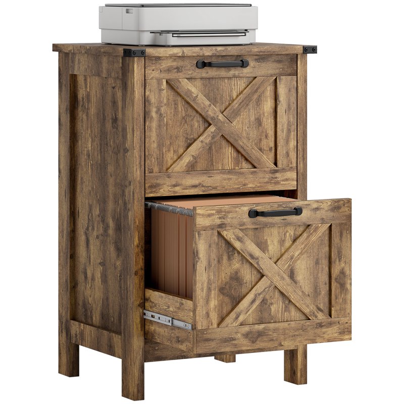 Rustic Farmhouse 2-Drawer File Cabinet with Barn Doors - A4/Letter Storage