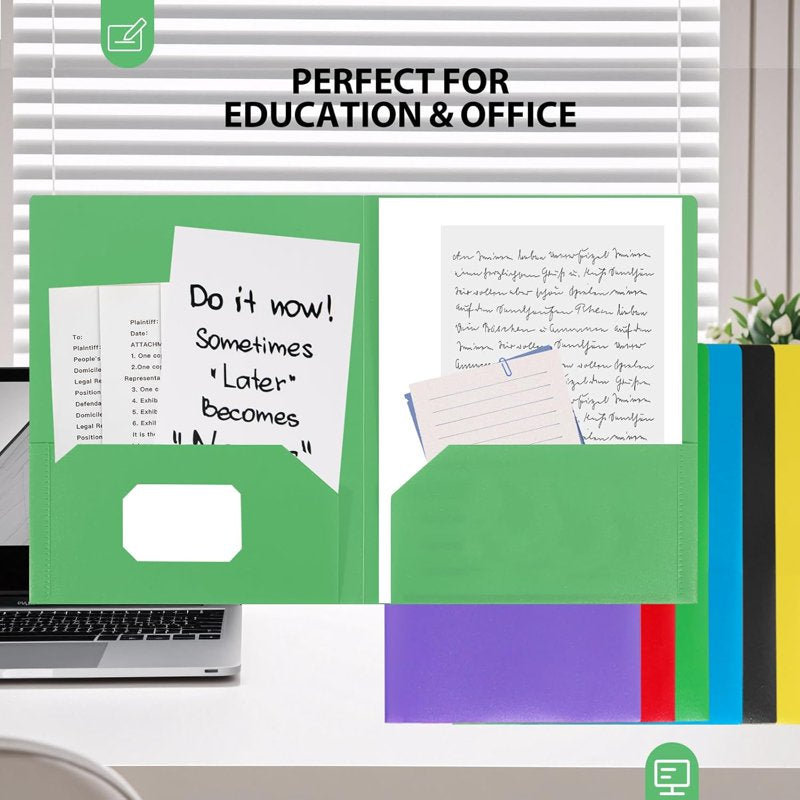2-Pocket Letter Size Plastic Folders - 6 Pack Multicolor Office & School Organizer
