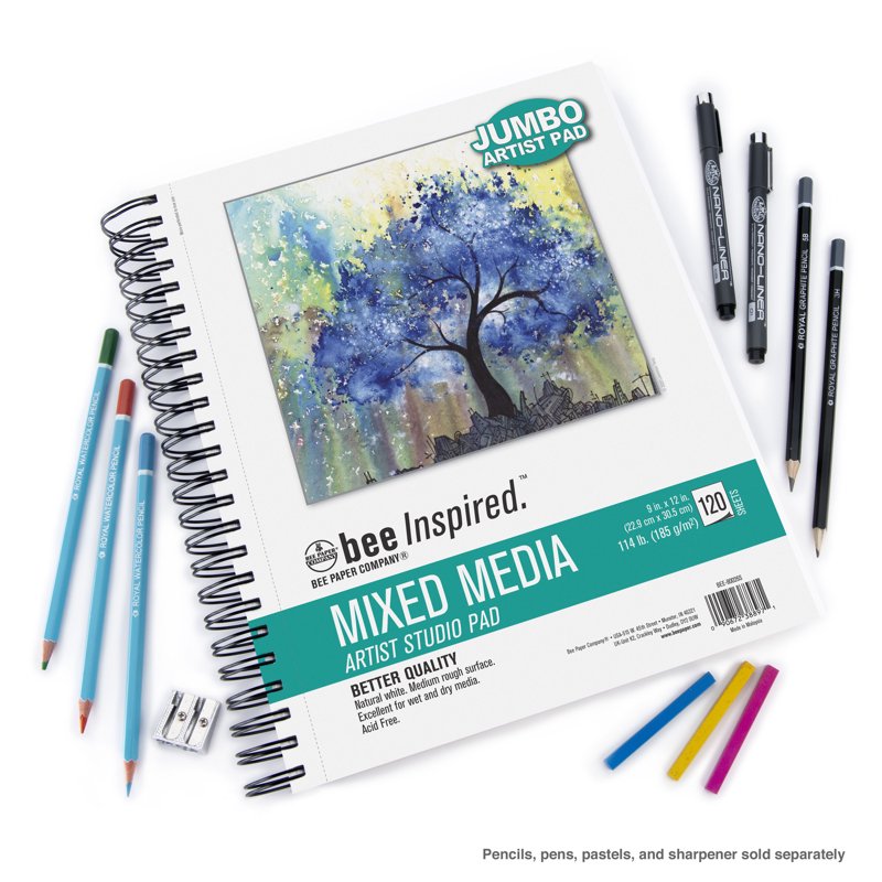 Bee Inspired Mixed Media Sketchbook Pad - 120 Sheets, Heavyweight Spiral Bound 9x12