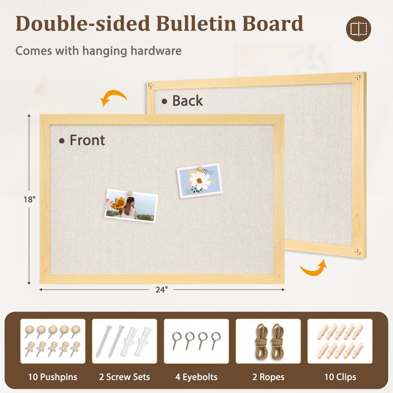 Double-Sided Bulletin Board 18x24 Inches Linen Cork Wall Decor Office Home Kitchen