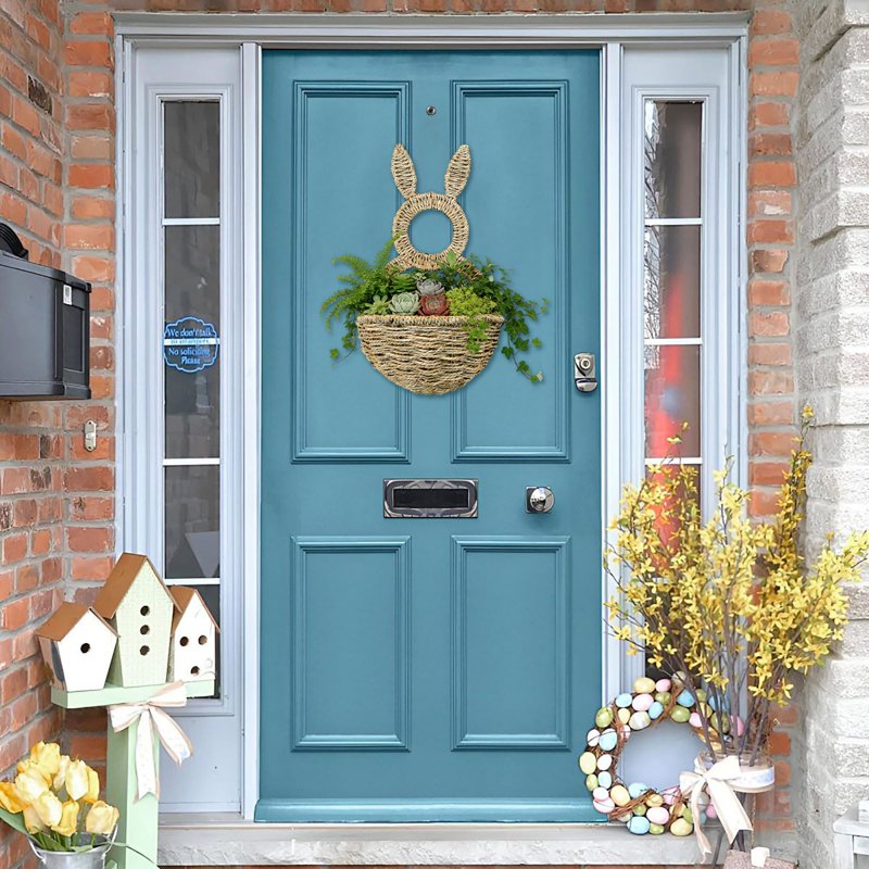 Easter Bunny Wall Basket - 15-Inch Indoor Outdoor Spring Decor for Wreaths & Floral Arrangements