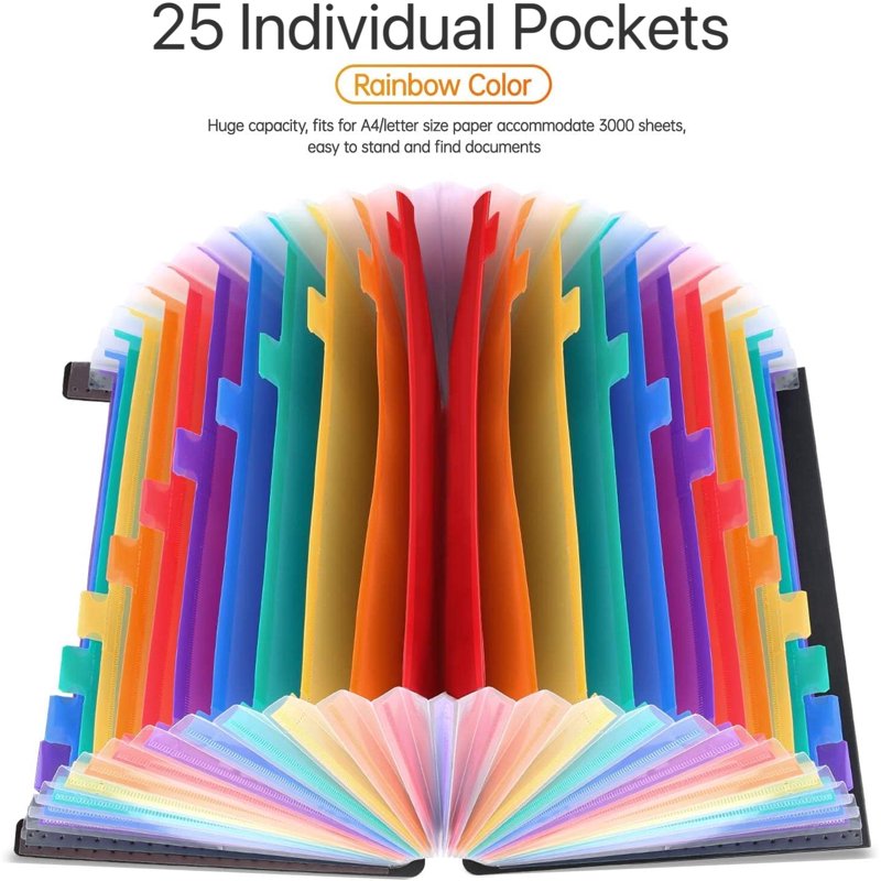 A4 Expanding File Folder with 25 Pockets, Waterproof Accordion Organizer, 2 Pack