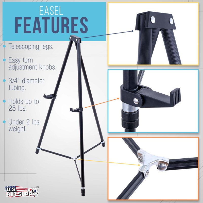 Adjustable 66-Inch Black Aluminum Display Easel for Art Signs & Posters