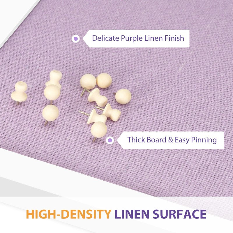 Purple Linen Bulletin Board - 36x24 Inch Wall Pinboard with Cork & Wood Frame