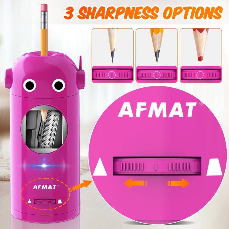 Automatic Rechargeable Electric Pencil Sharpener with Auto In & Out, Kids Safe, Multi-Size Fit