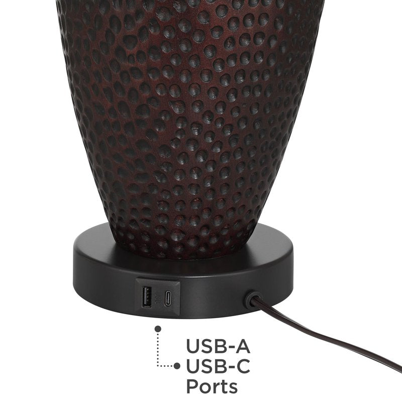 Set of 2 Rustic Industrial Table Lamps with USB Charging Ports - 25"