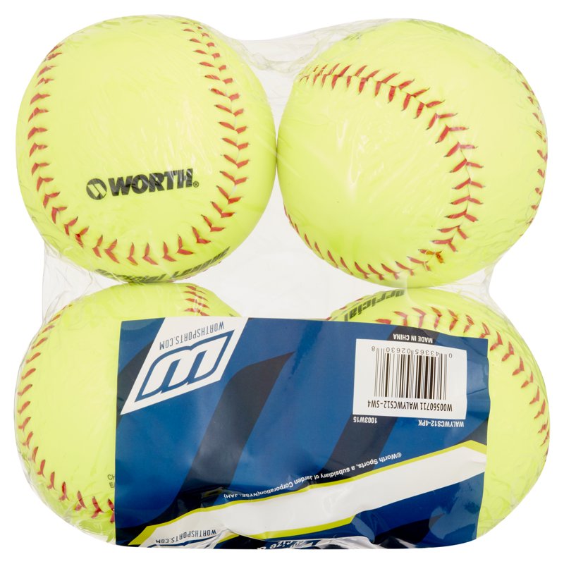 Slow Pitch Softballs 12 Inch Yellow Practice Softballs (4 Pack)