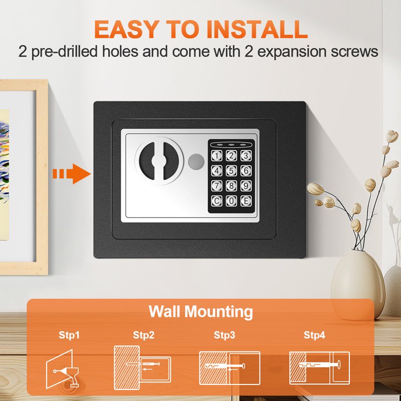 Digital Security Safe Box for Home Office Hotel with Keypad & Keys 0.25 Cu Ft