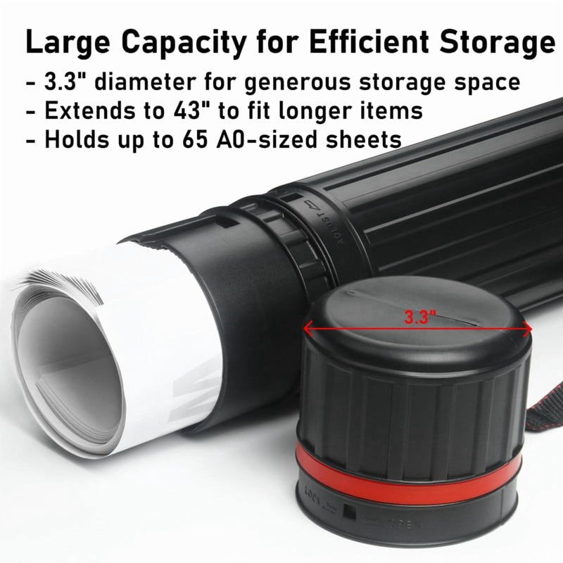 Extendable Waterproof Poster Tube with Shoulder Strap - 25 to 40 Inch Art & Blueprint Storage