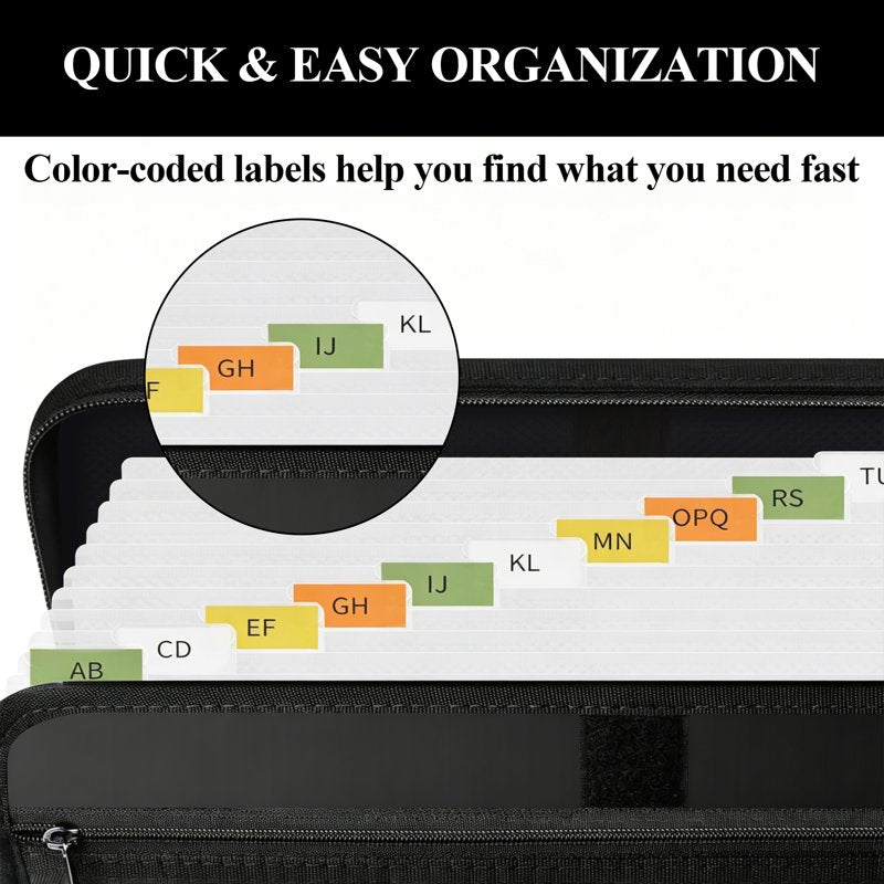 Fireproof Accordion File Organizer with Waterproof Zipper and Labels - 13 Pockets, Portable Document Storage
