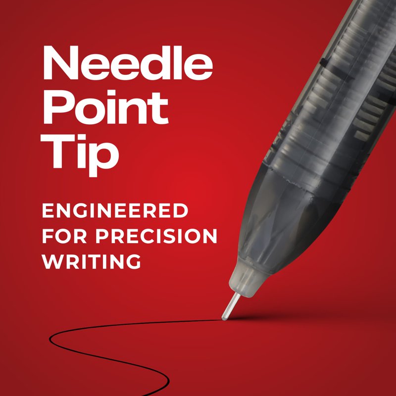 Precision Rollerball Pen 0.5mm Needle Point Black Ink 4 Pack