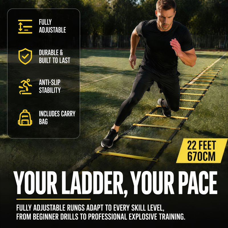 22 ft Agility Ladder with 14 Rungs – Portable Speed Training Gear for Soccer, Football & Basketball