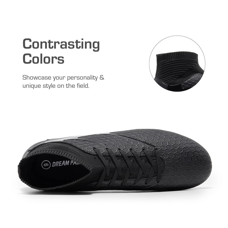 Dream Pairs Men’s High-Top Soccer Cleats – Lightweight, Cushioned & Slip-Resistant (Black, Variation 8)