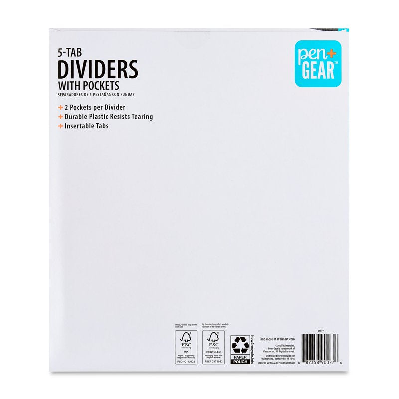 8-Tab Plastic Dividers with Pockets for Binders - Vibrant Colors, Pack of 5 or 8