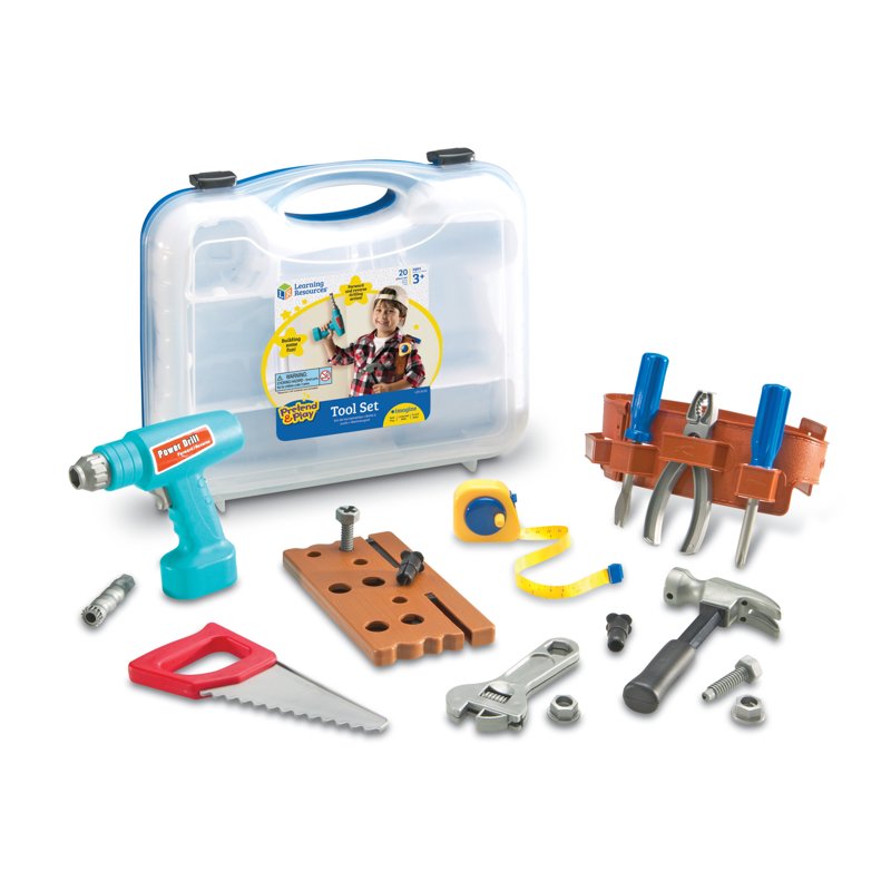 Kids Construction Play Tool Set with Belt & Battery-Powered Drill - Pretend & Build Toys for Ages 3+
