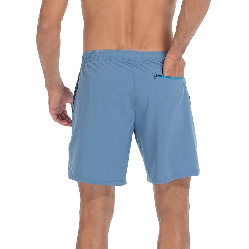 Men's 7-Inch Inseam Athletic Shorts with Compression Liner - Blue/Pink Surfer Dino, Size S