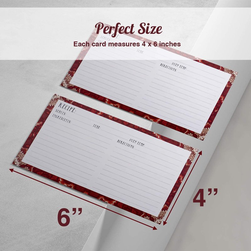 Set of 50 Lined Recipe Cards 4x6 Inches - Maroon and White Design