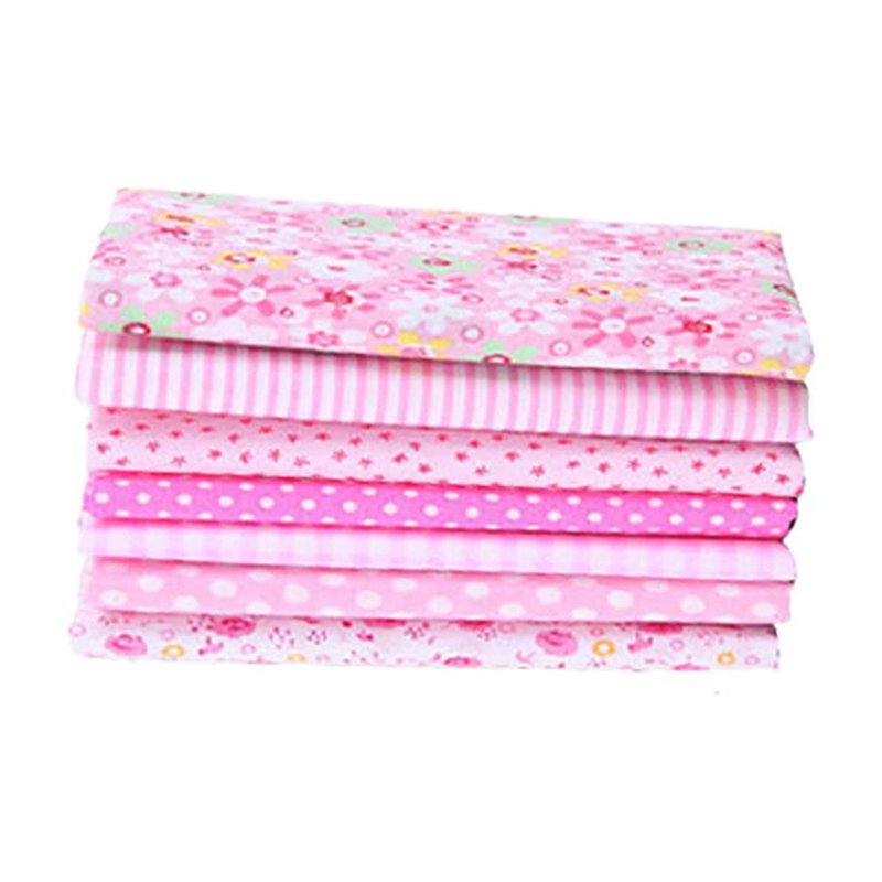 Precut Quilt Fabric Squares 7-Pack - No-Repeat Patchwork Cotton & Polyester Blend, 19.68x19.68 Inches, Pink