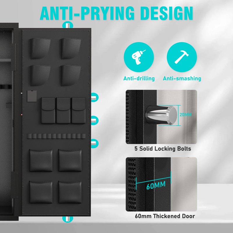 Large Gun Safe for Home with Adjustable Shelves & Quick Access Locking