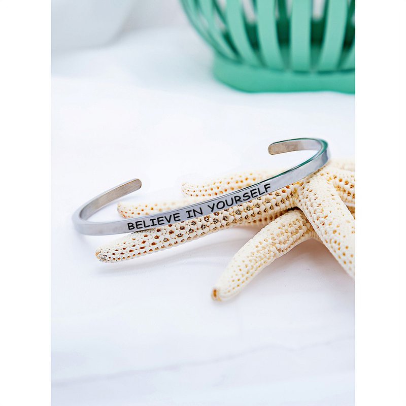 8-Inch Stainless Steel Saying Bracelet - Positive Message Jewelry for Women