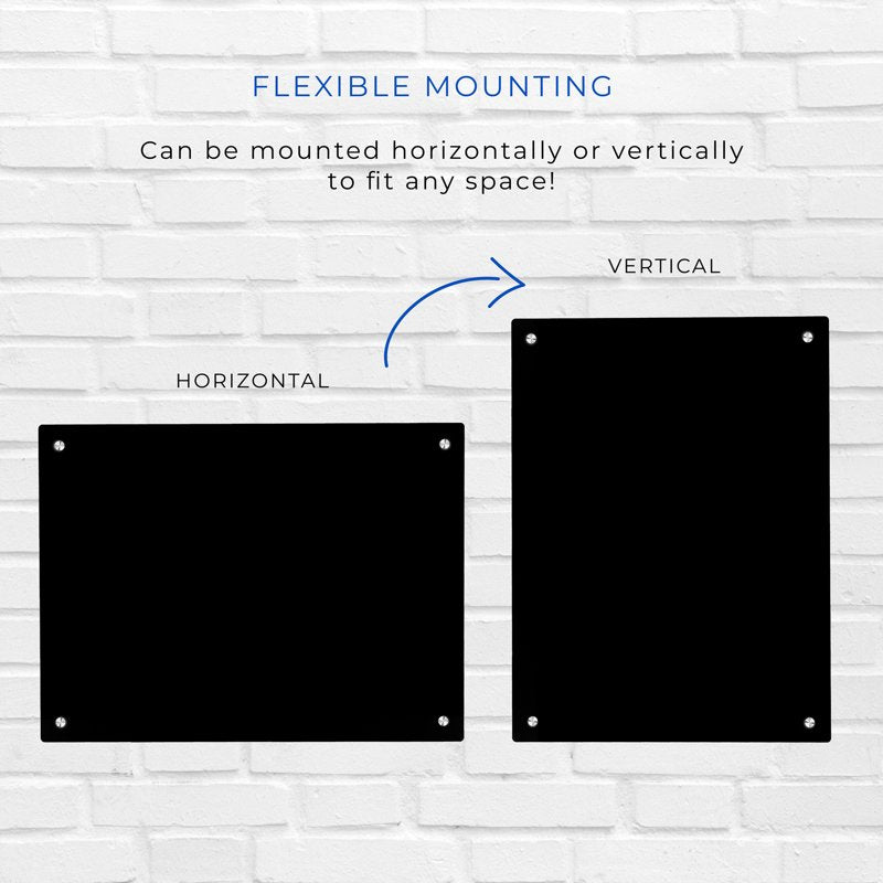 Wall-Mount Dry Erase Board with Black Acrylic & Chrome Stand-Off Finish - Durable Office, Home & Classroom Whiteboard
