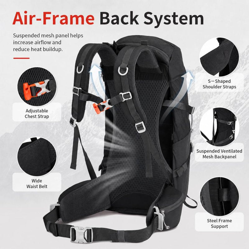 JIDIZHE 32L Hiking Backpack with Internal Frame & Rain Cover - Black (Variation Black004)