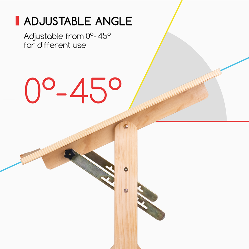 Adjustable Wooden Drafting Table with Tilt Top and Pencil Ledge - Natural Finish