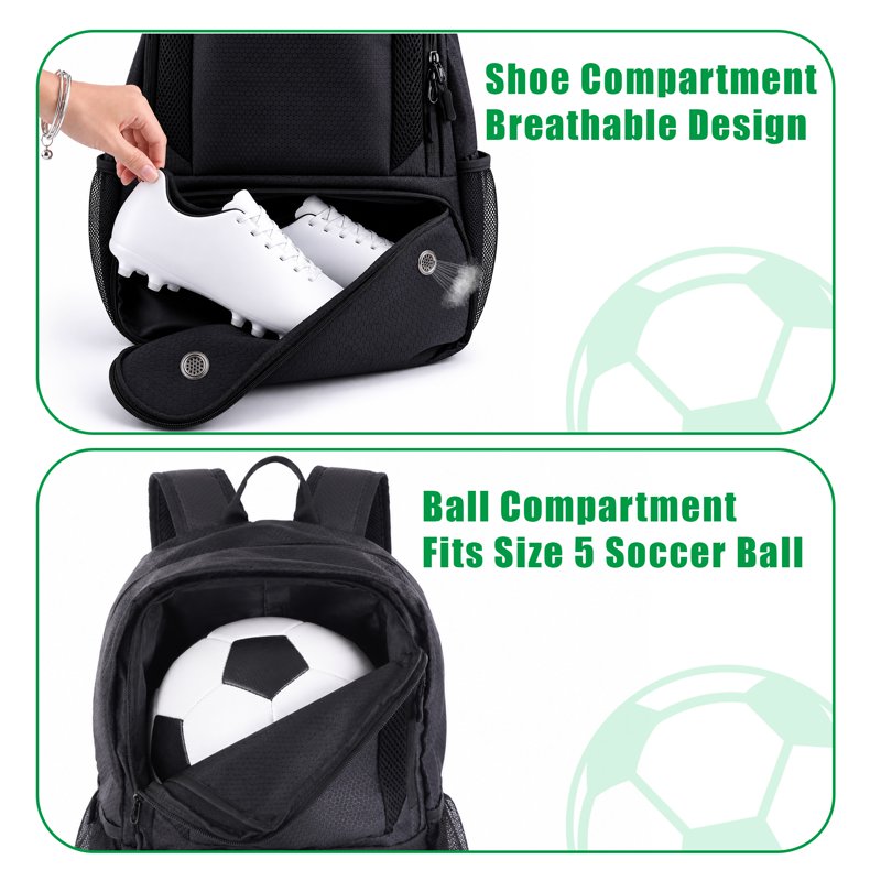 Soccer Bag with Ball Holder & Shoe Compartment Water-Resistant Sports Backpack