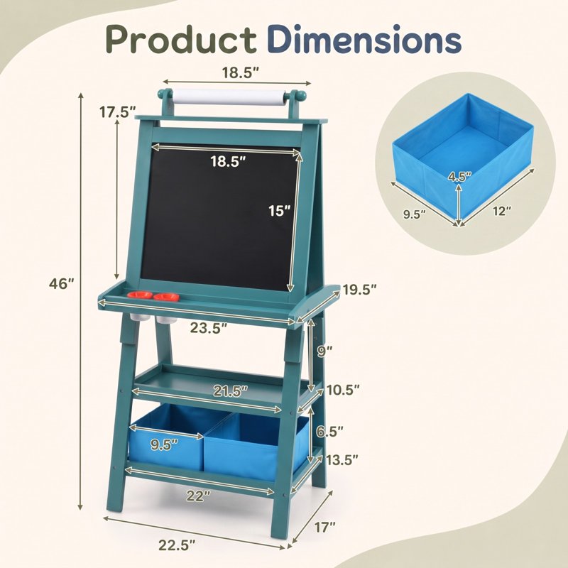 3-in-1 Kids Wooden Art Easel with Whiteboard & Chalkboard - Blue