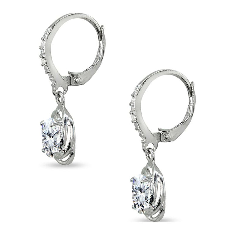 Sterling Silver Love Knot Dangle Earrings with Cubic Zirconia - Multiple Colors