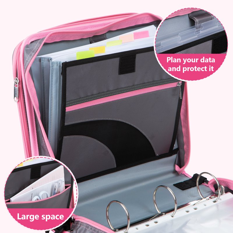 Zipper Binder 2 Inch O-Ring 450 Sheet Capacity Multiple Pockets Office Supplies