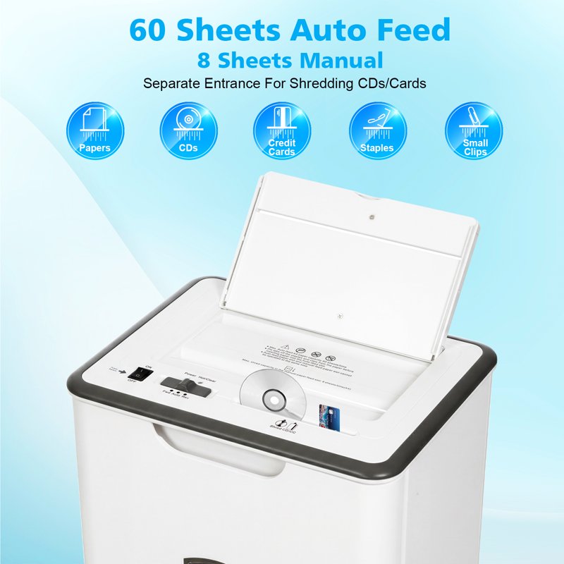 Cross Cut Paper Shredder 60 Sheets with 5.8-Gallon Bin, CD & Credit Card Slot