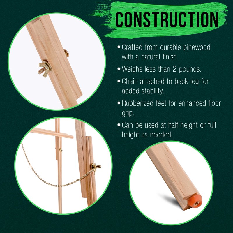 Adjustable Wooden Artist Easel with Canvas Support & Tray - 64 Inches