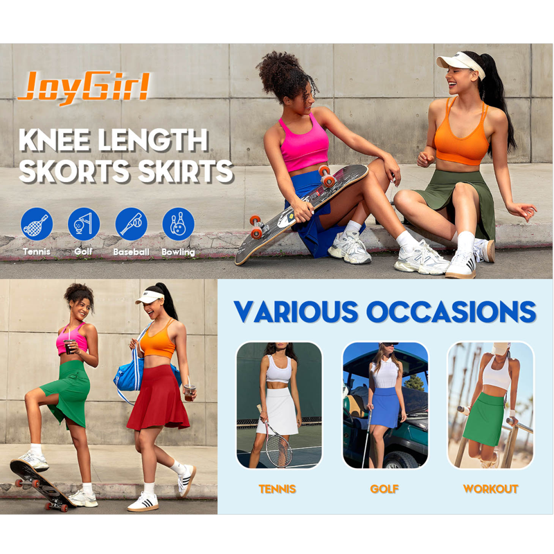 Women’s High Waist Knee Length Athletic Skort with Pockets - Tennis & Golf Skirt