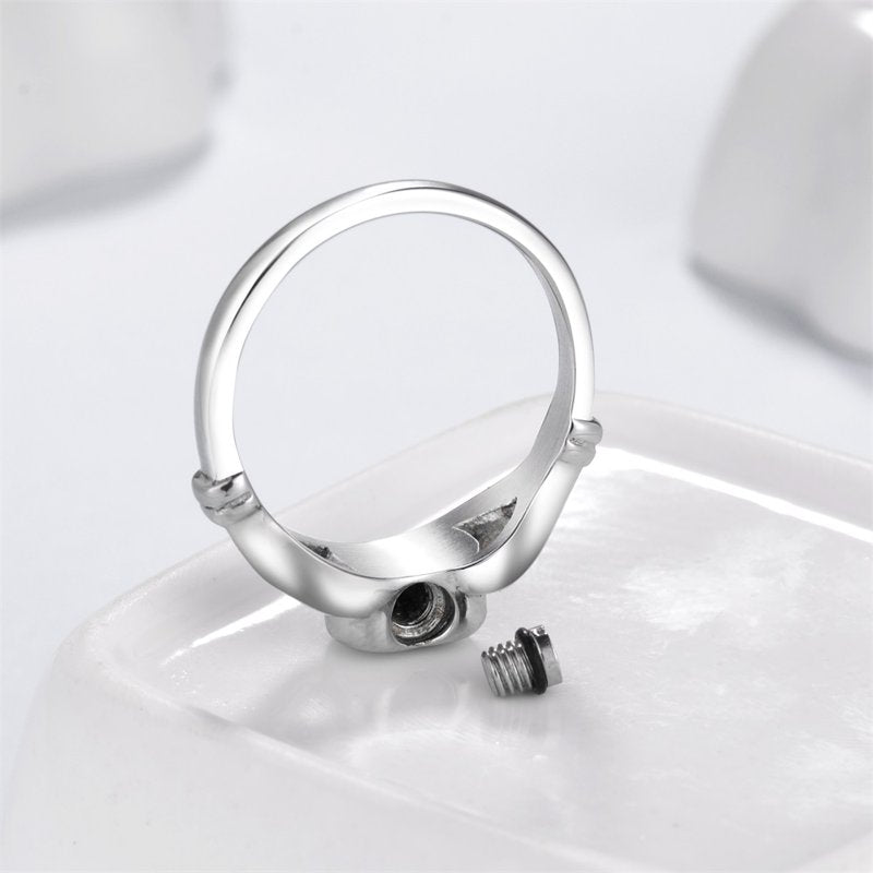 Heart in Hands Cremation Ring - Memorial Ashes Keepsake Jewelry, Silver Stainless Steel, Size Variants