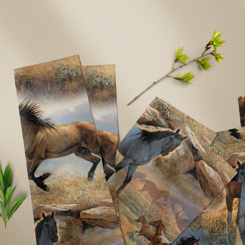 Cotton Horses in the Prairie Fabric 44 Inch Width - 2 Pack