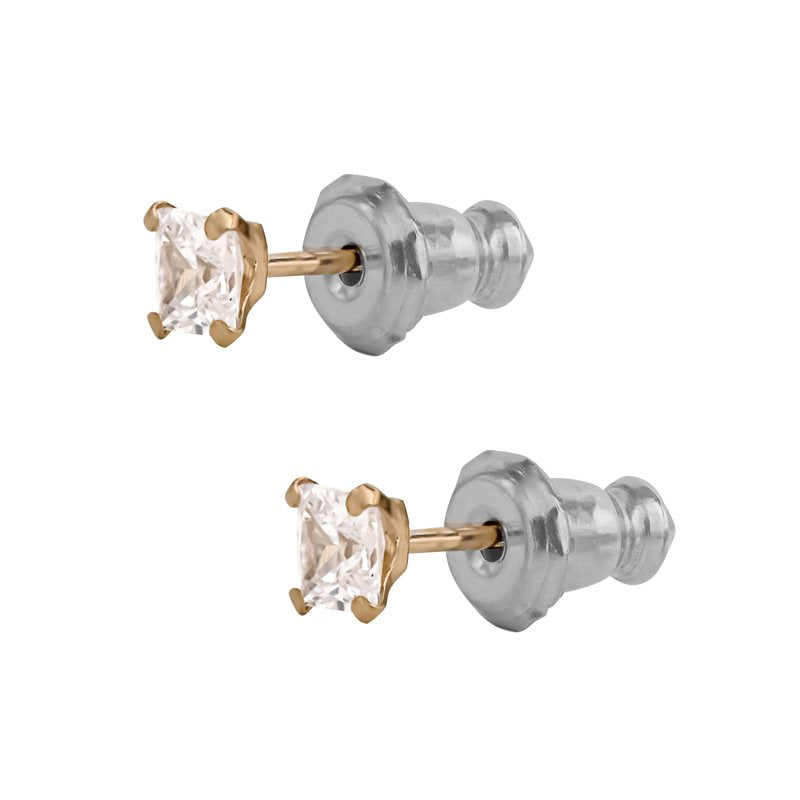 Girls' 14K Yellow Gold CZ Square Stud Earrings - Tween Jewelry