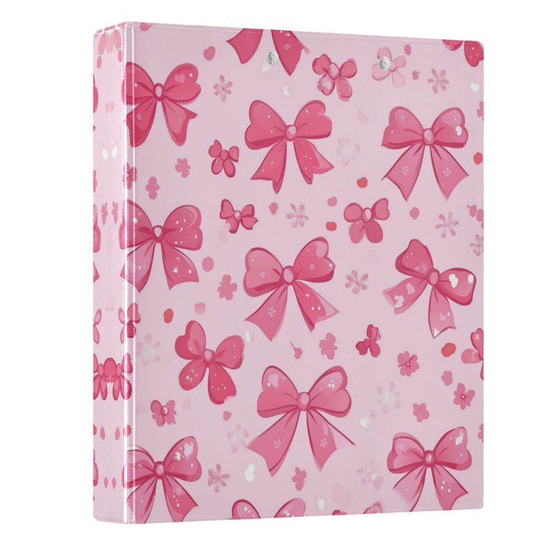 Pink Cute Bows 3-Ring Hardcover Binder - 1.5 Inch Round Rings for Office & School