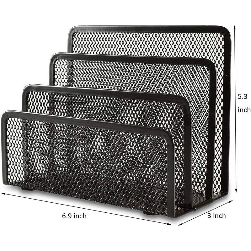 2 Pack Metal Mesh Desk Folder Holders with 3 Vertical Compartments - Office Organizer