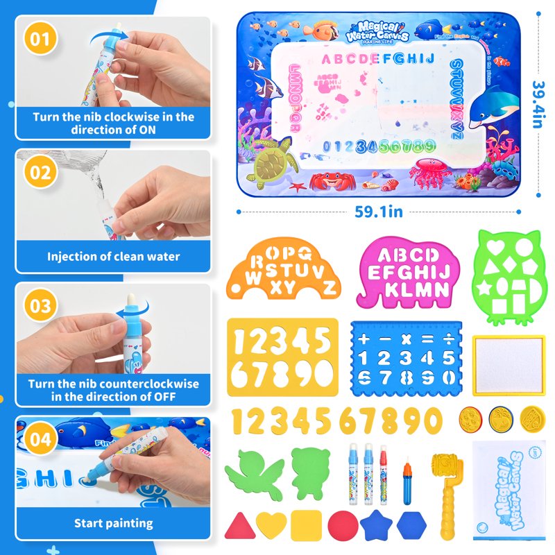 Large Water Doodle Mat for Kids 60x40 Inch Sensory Drawing Toy Educational Toddler Playmat
