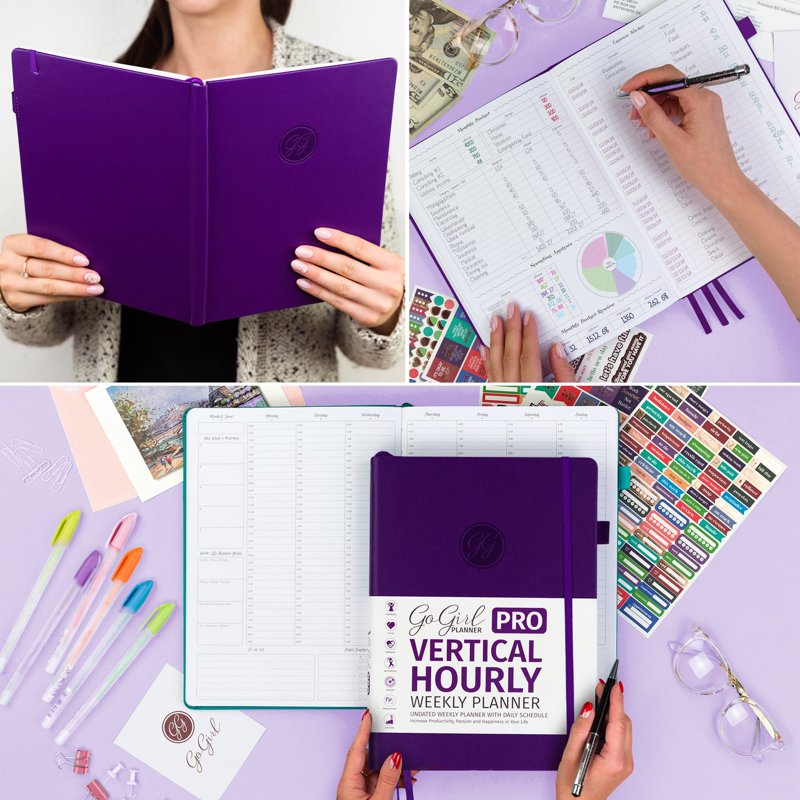 Undated Weekly Hourly Planner with Goal Setting and Budget Pages – 7x10 Hardcover